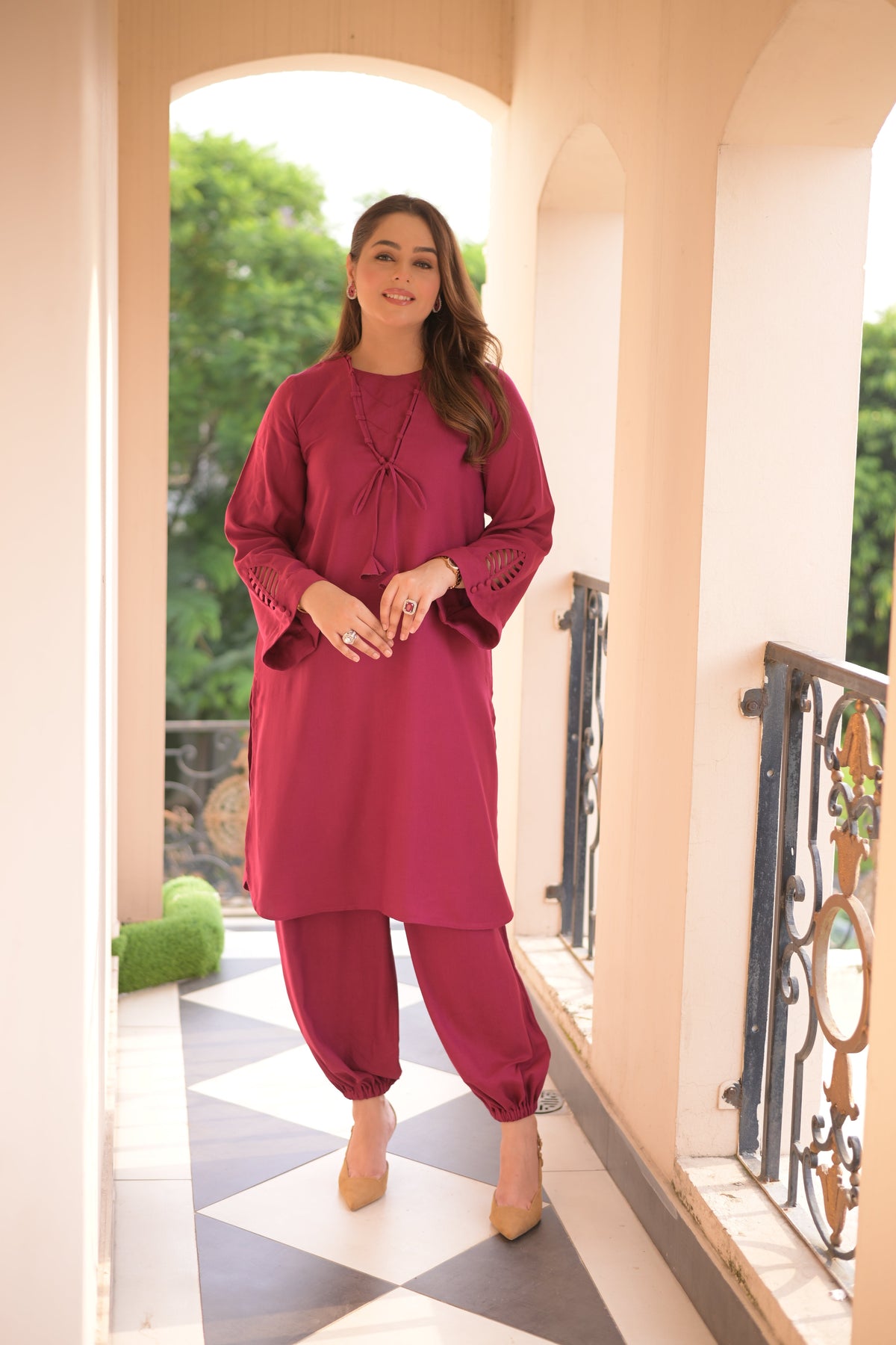 Aneelas Peach Wool Shirt Trouser 2pc [PL-26-03]