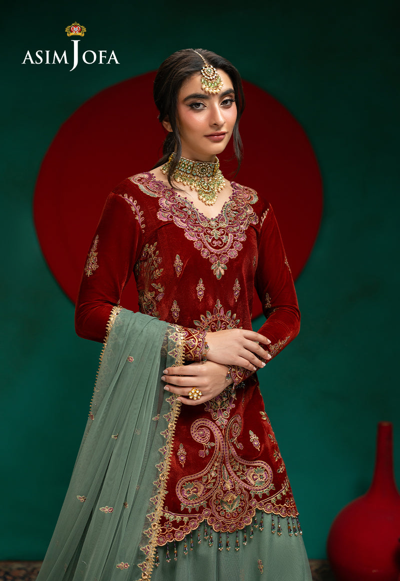 AJUMV-01 Embroidered Velvet Unstitched 3 Pcs