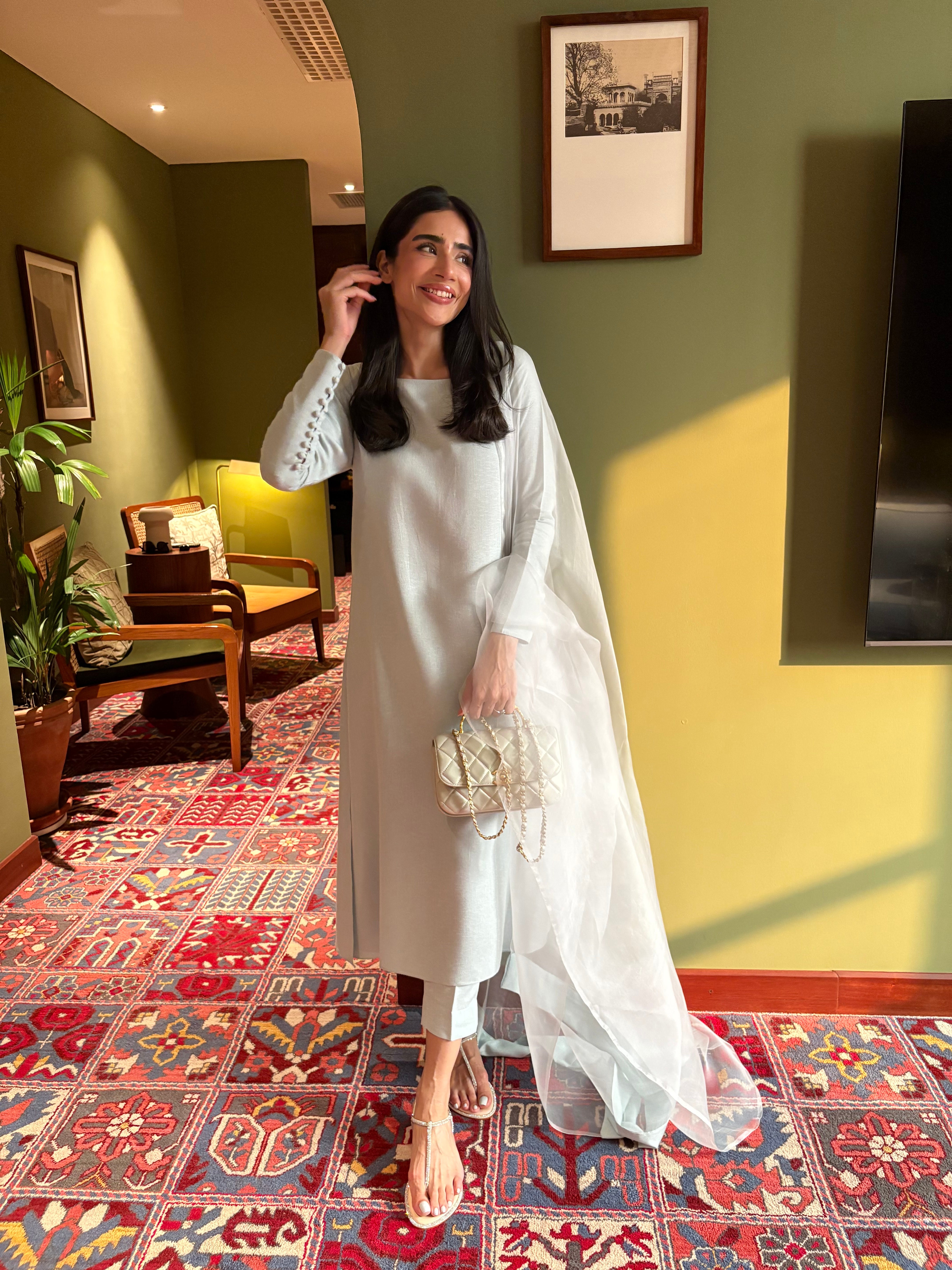 Muted Grey-Blue Buttoned Set