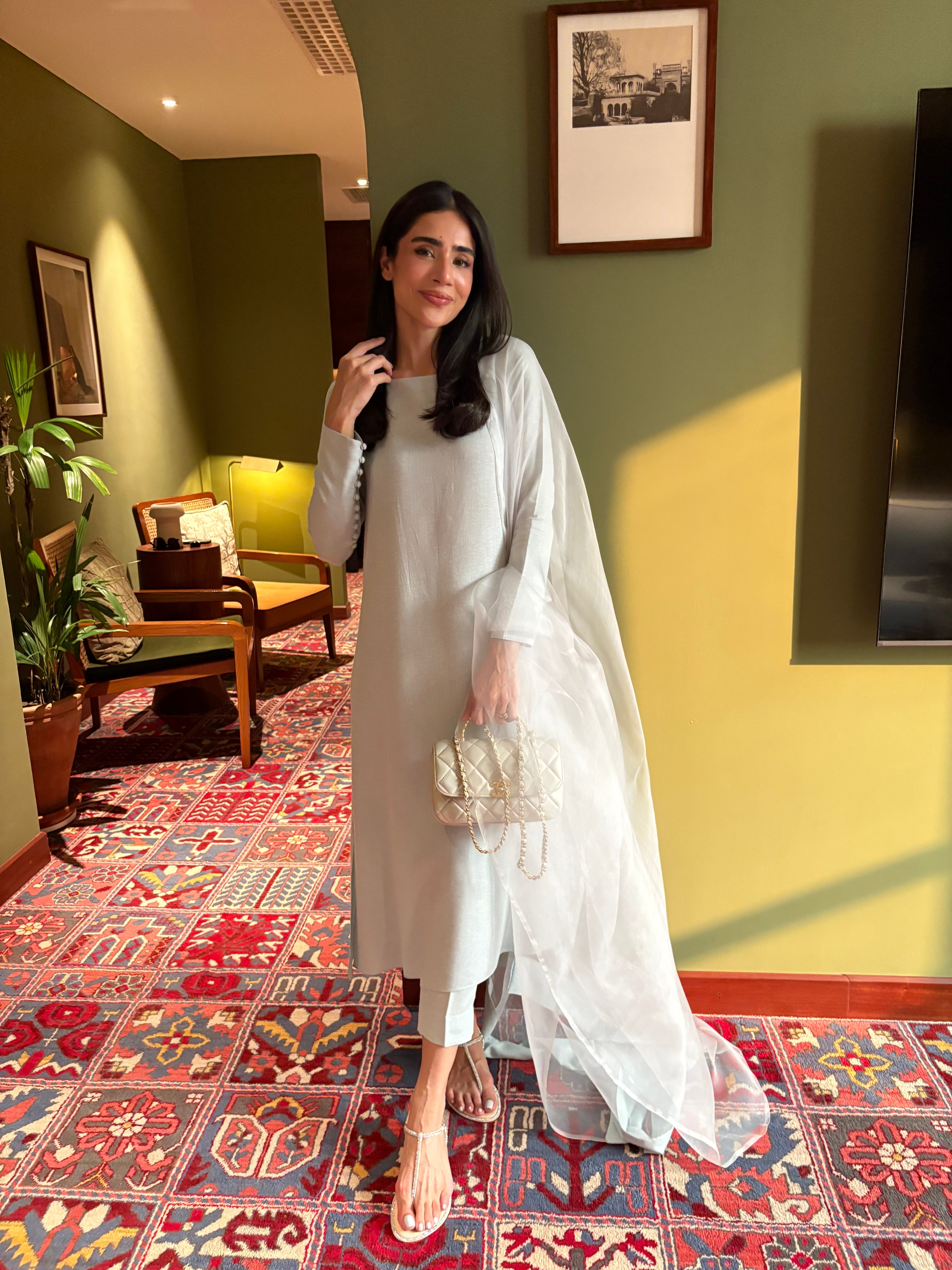 Muted Grey-Blue Buttoned Set