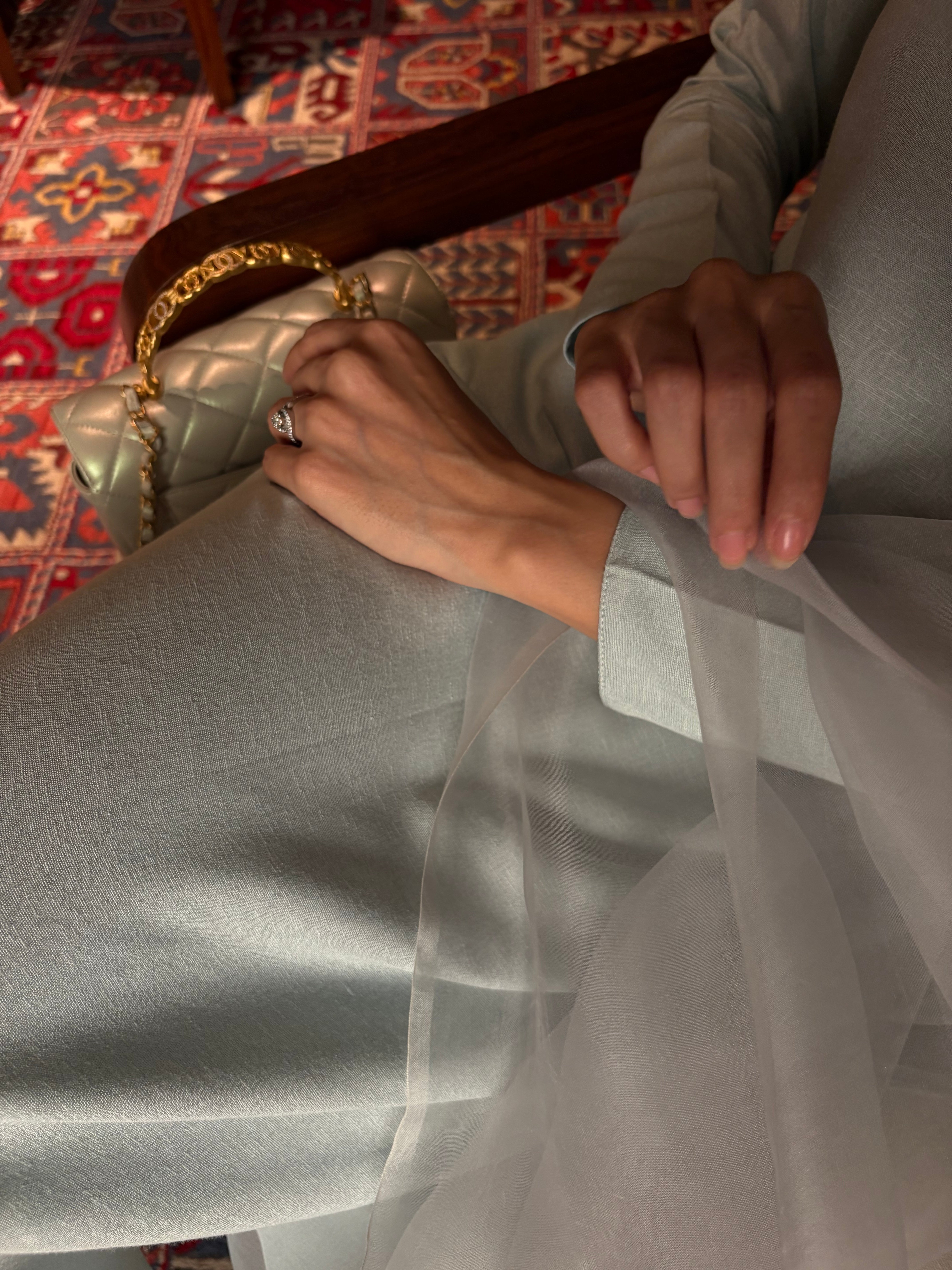 Muted Grey-Blue Buttoned Set