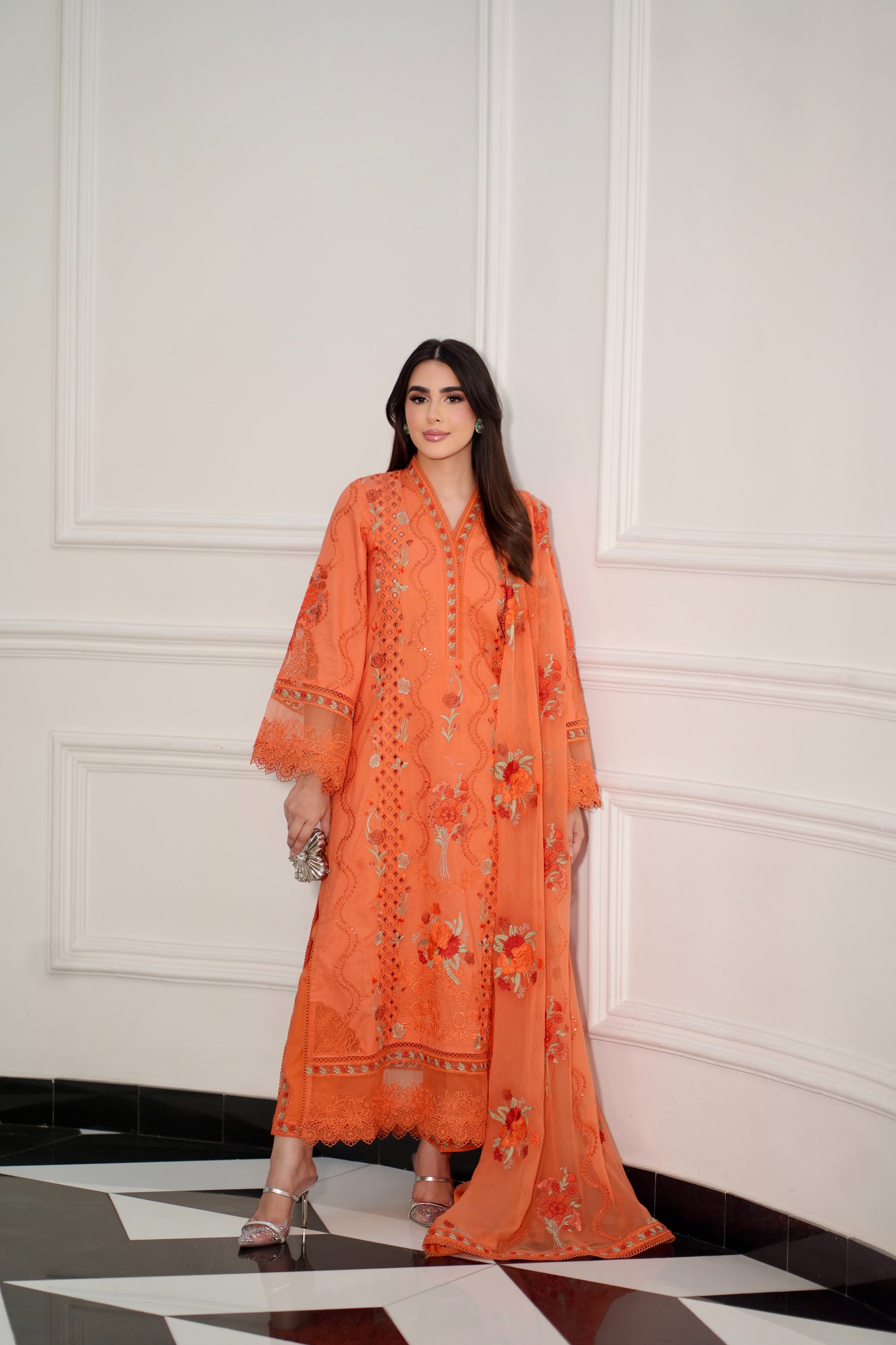 Aneelas Luxury Emb Lawn 3pc With Emb Chiffon Duppata [LUX--26-89][Dispatch Time 2 Months]