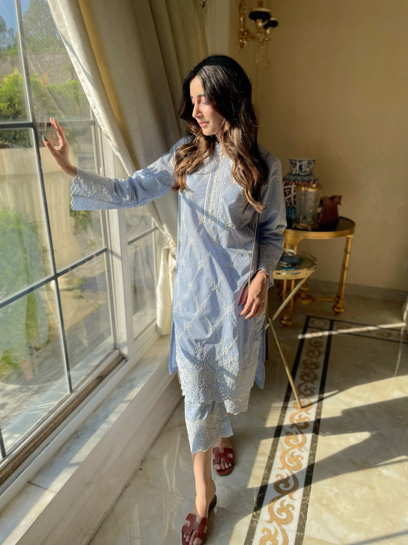 Ice Blue Schiffli CO-ORD Set