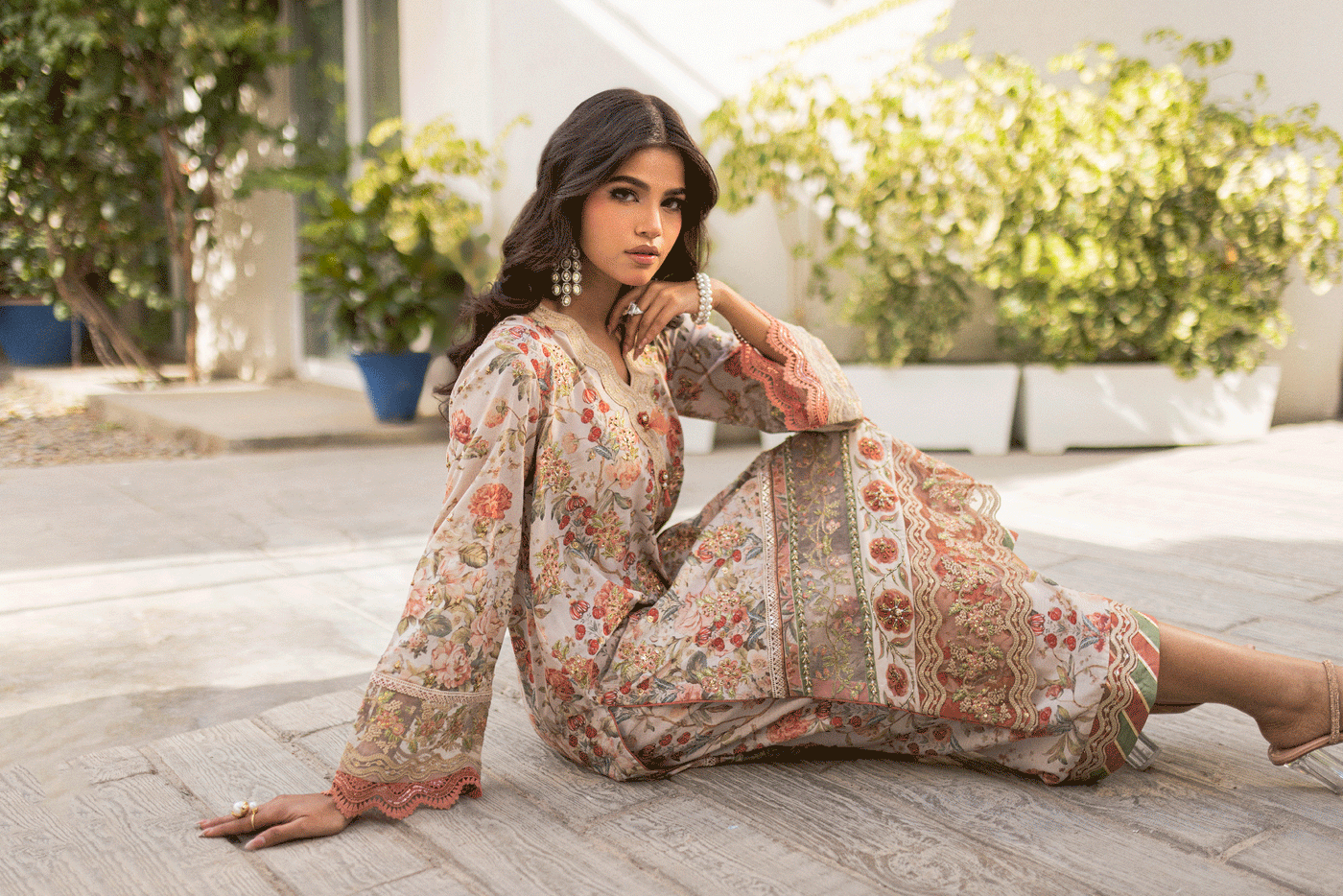 Silk Tunic - 2Pcs Hand Embellished Shirt With Trouser-Ss24Da-2662 Beige