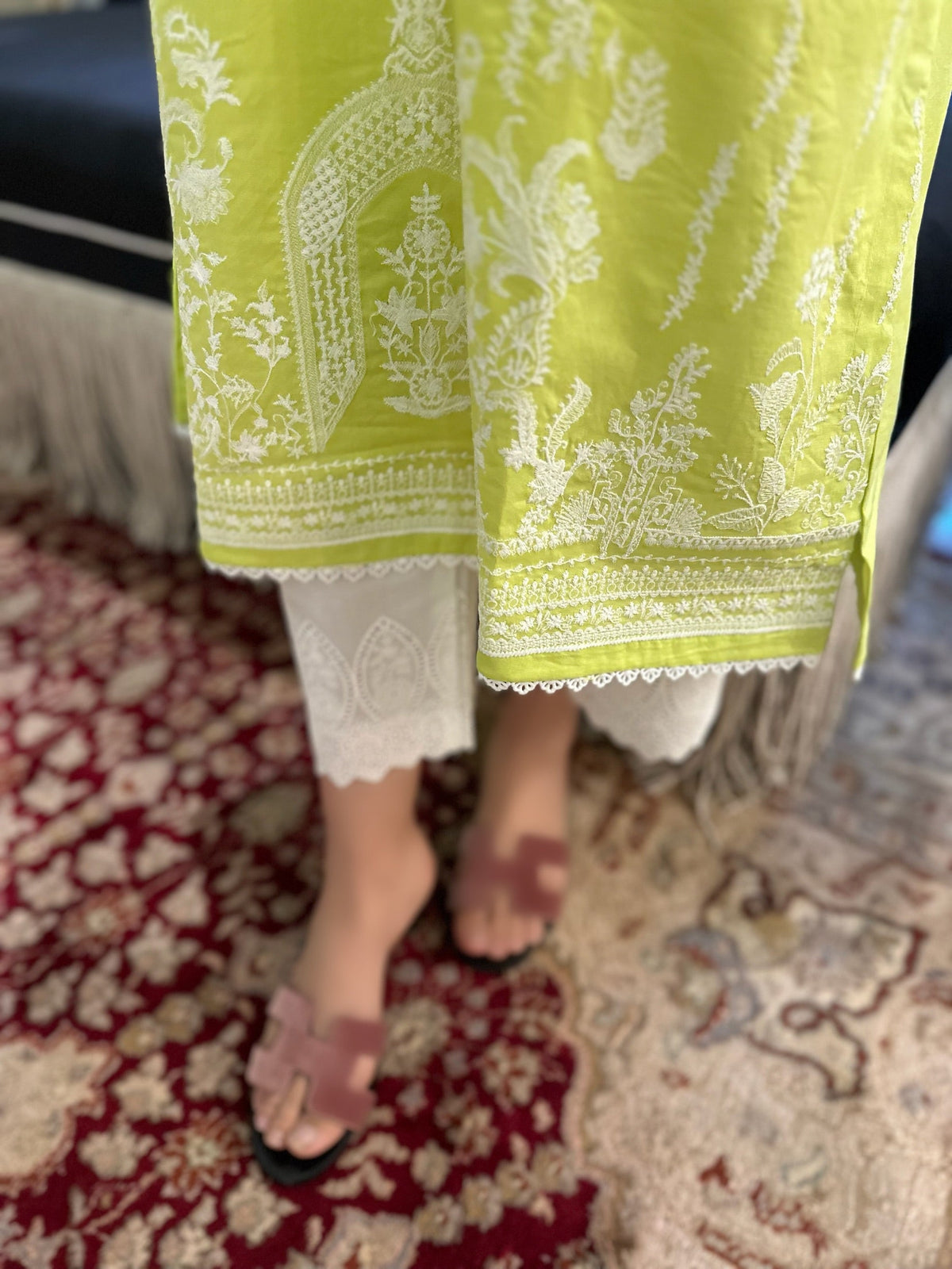 White Schiffli Eyelet Pants