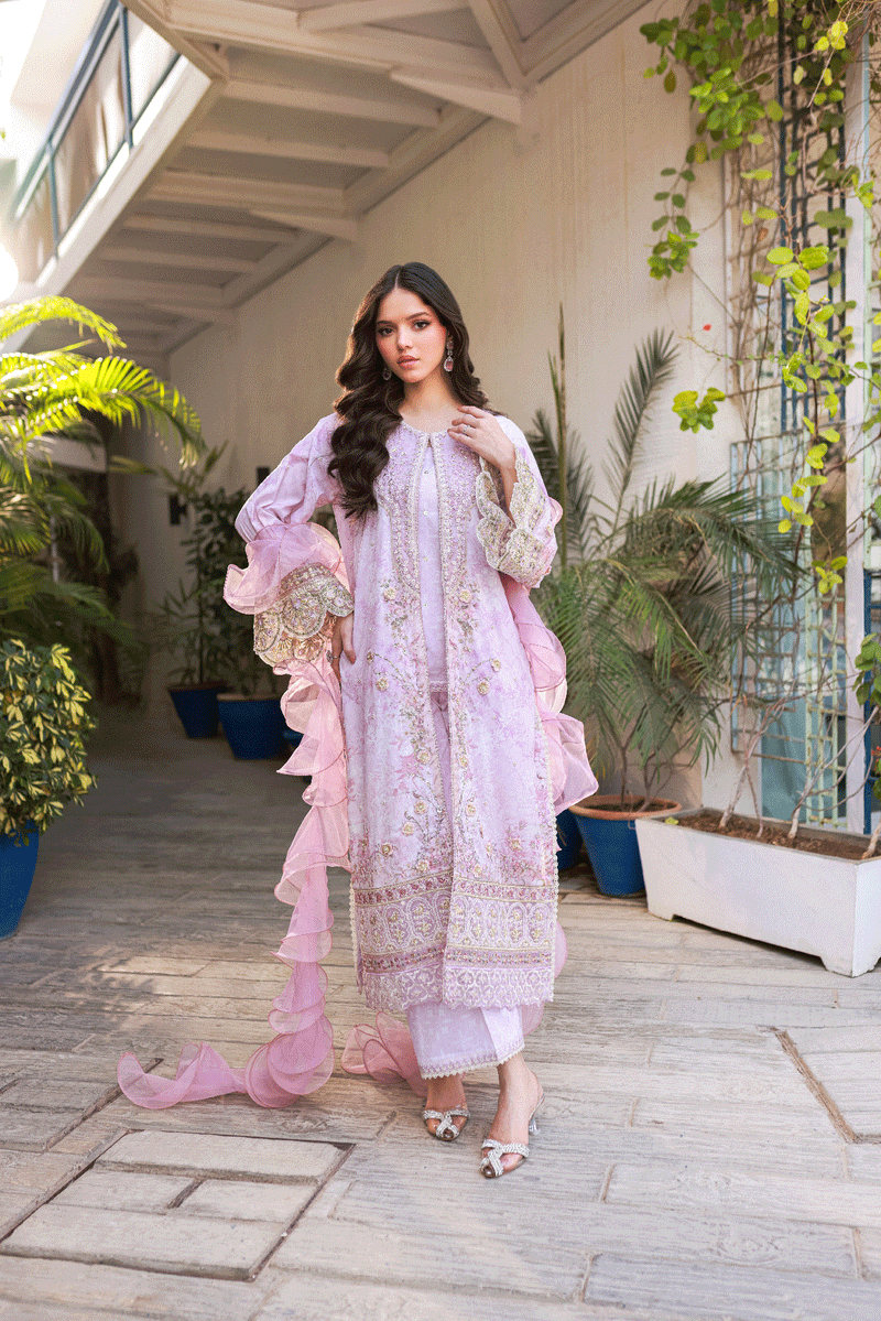 Silk Tunic - 2PCS HAND EMBELLISHED SHIRT WITH TROUSER-SS24DA-2664 LIGHT PURPLE