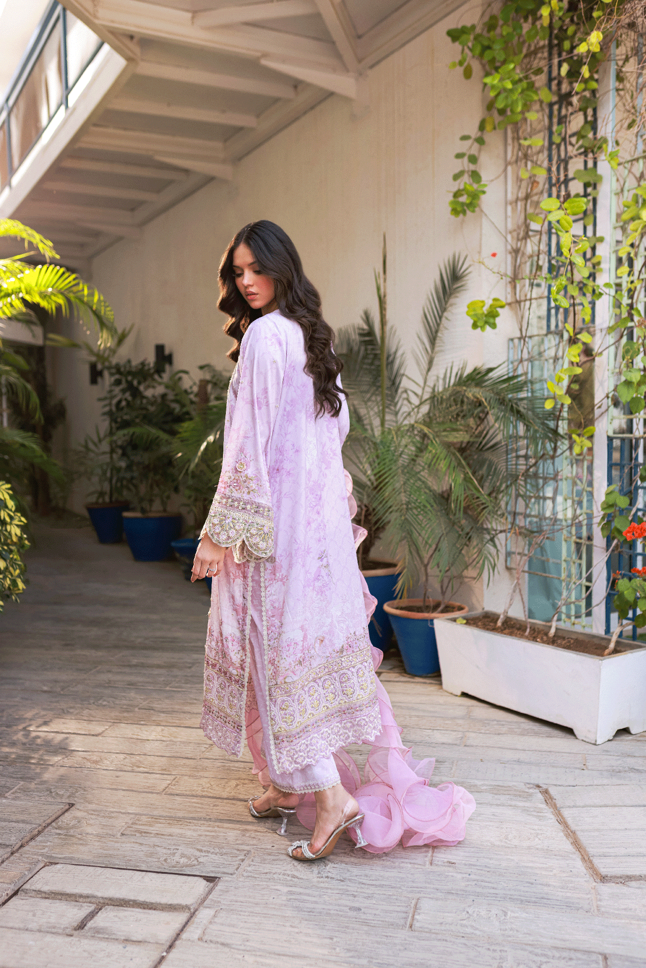 Silk Tunic - 2PCS HAND EMBELLISHED  SHIRT WITH TROUSER-SS24DA-2664 LIGHT PURPLE