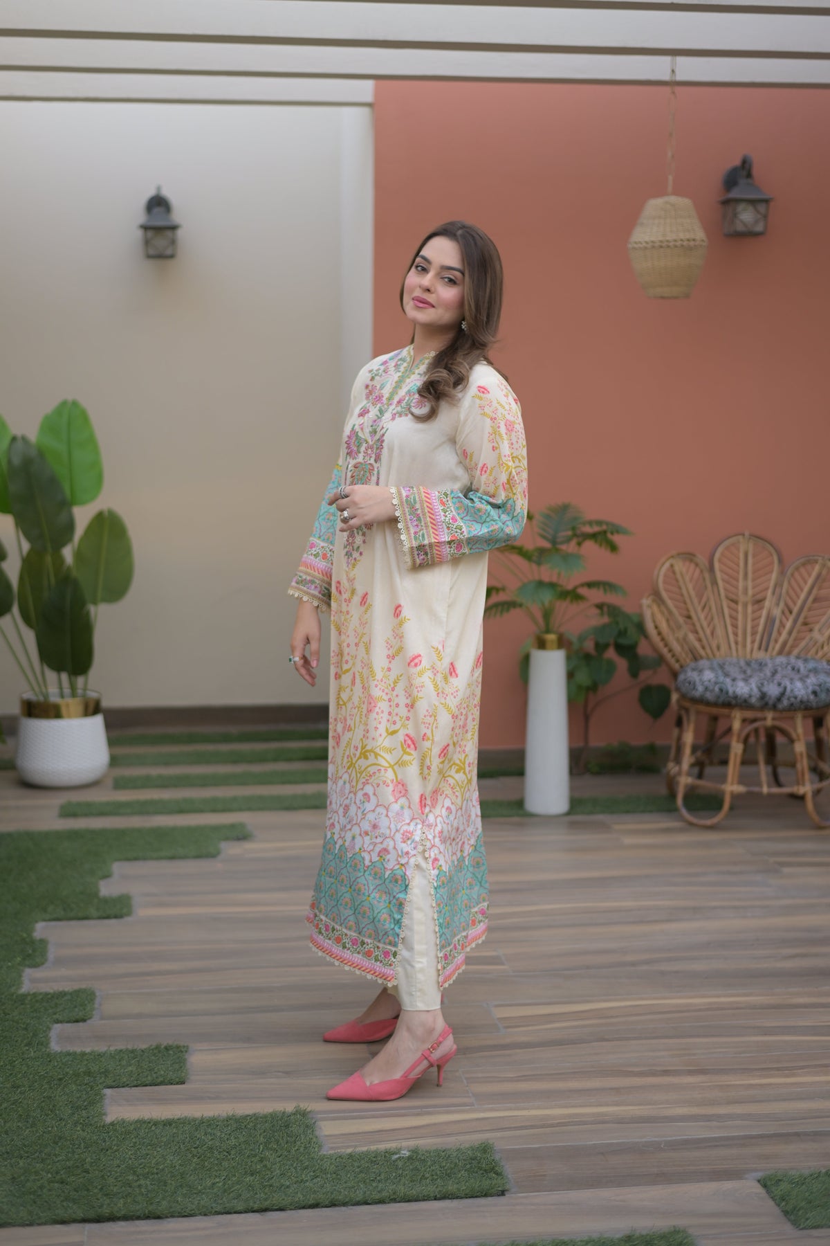 Aneelas Lawn Print Emb Kaftan 2pc [SPR-26-49] [Dispatch Time 2.5 Months]