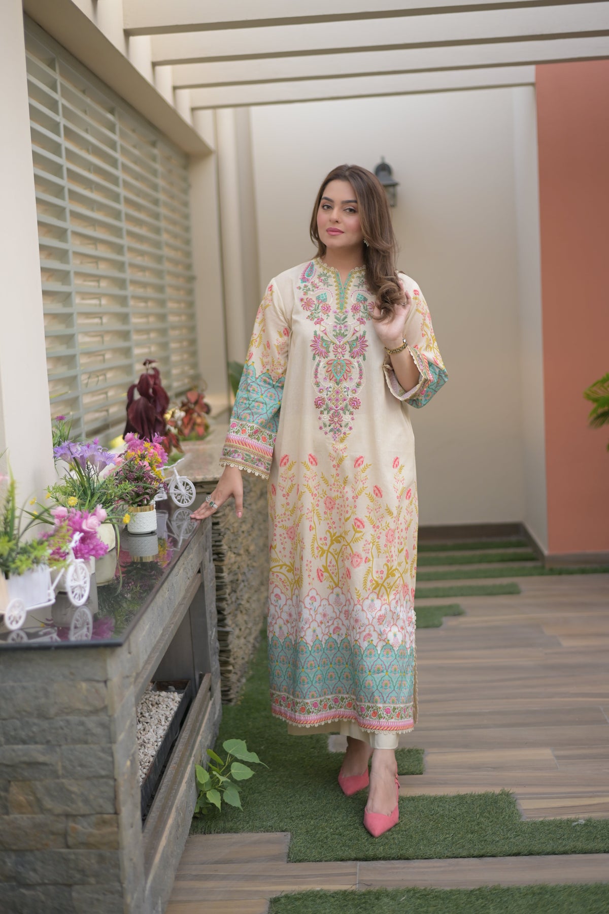 Aneelas Lawn Print Emb Kaftan 2pc [SPR-26-49] [Dispatch Time 2.5 Months]