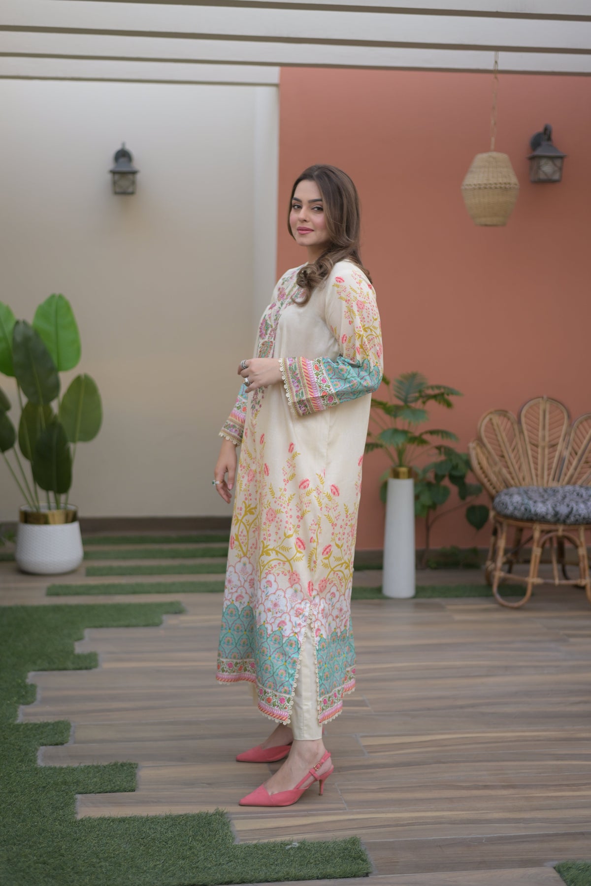 Aneelas Lawn Print Emb Kaftan 2pc [SPR-26-49] [Dispatch Time 2.5 Months]