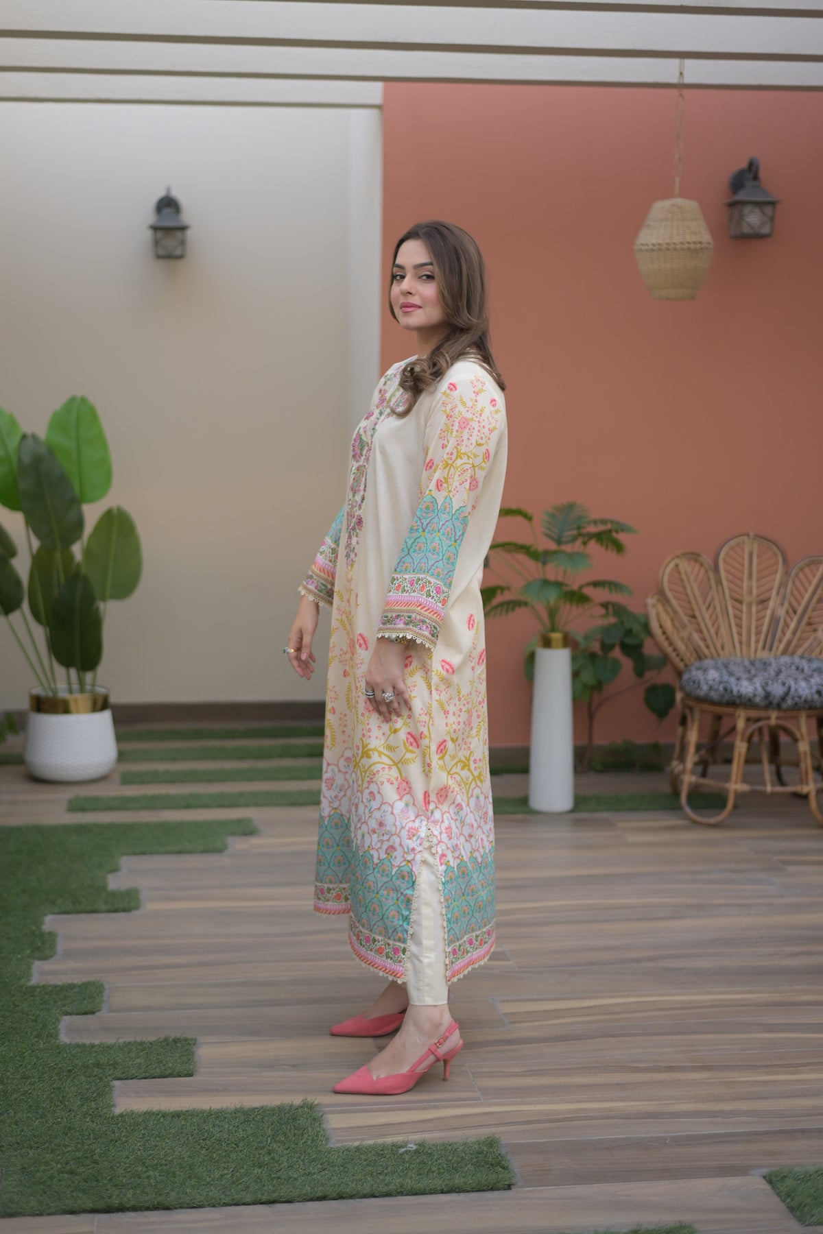 Aneelas Lawn Print Emb Kaftan 2pc [SPR-26-49] [Dispatch Time 2.5 Months]