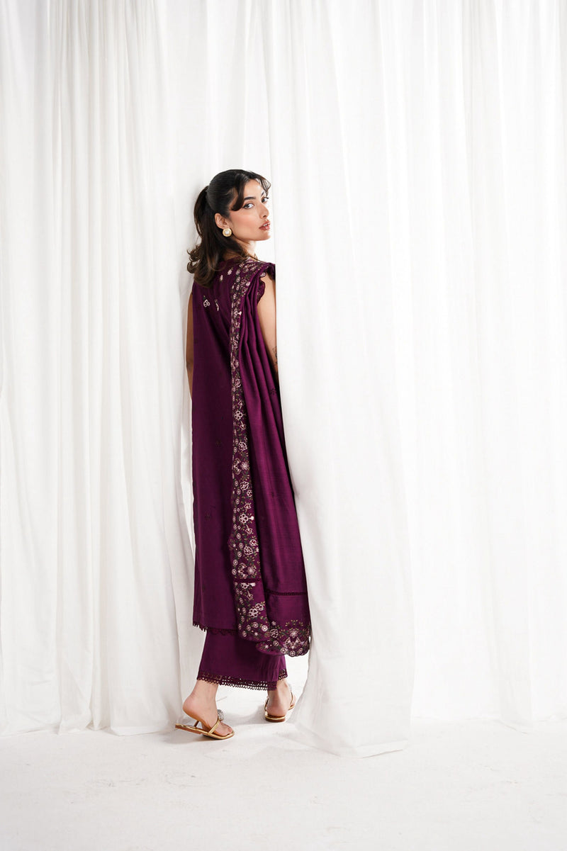 DEEP PLUM LUXURY EMBROIDERED 3PCS SET NPA3-25409 (EID 2025 READY TO WEAR) - EXPRESS SHIPPING