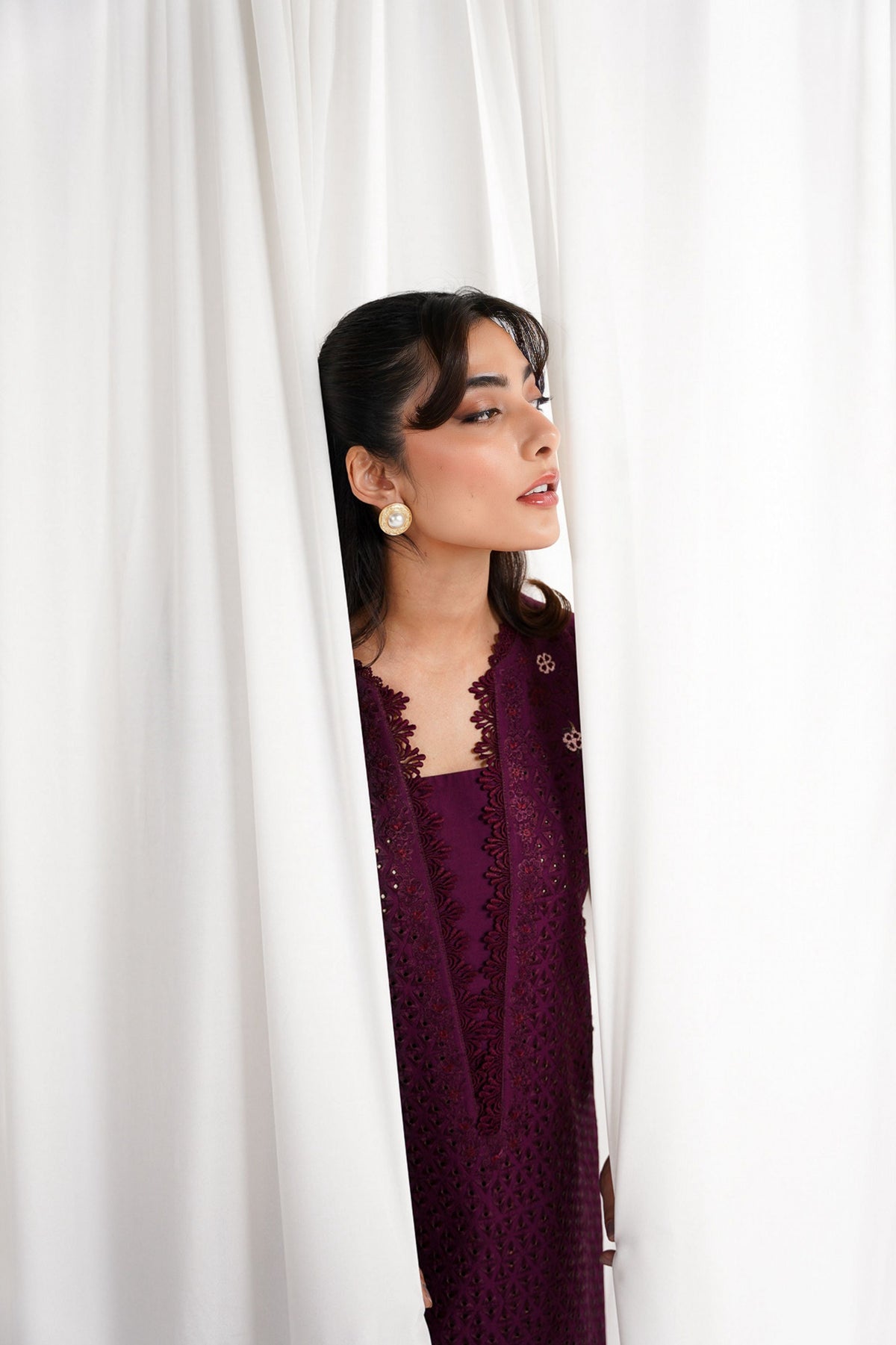 DEEP PLUM LUXURY EMBROIDERED 3PCS SET NPA3-25409 (EID 2025 READY TO WEAR) - EXPRESS SHIPPING