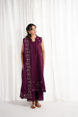 DEEP PLUM LUXURY EMBROIDERED 3PCS SET NPA3-25409 (EID 2025 READY TO WEAR) - EXPRESS SHIPPING