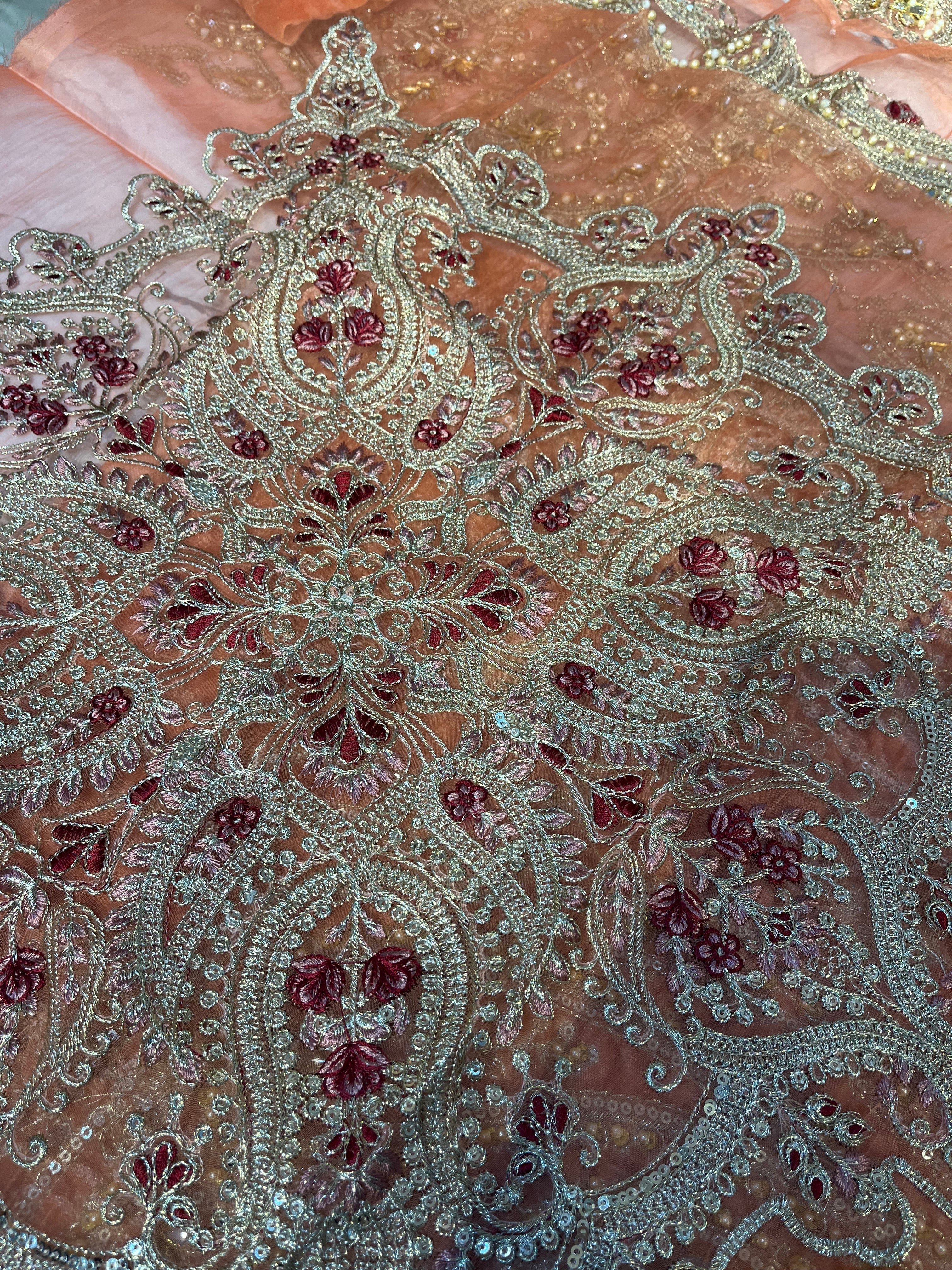 Maria B – Mbroidered Salmon and Maroon Style