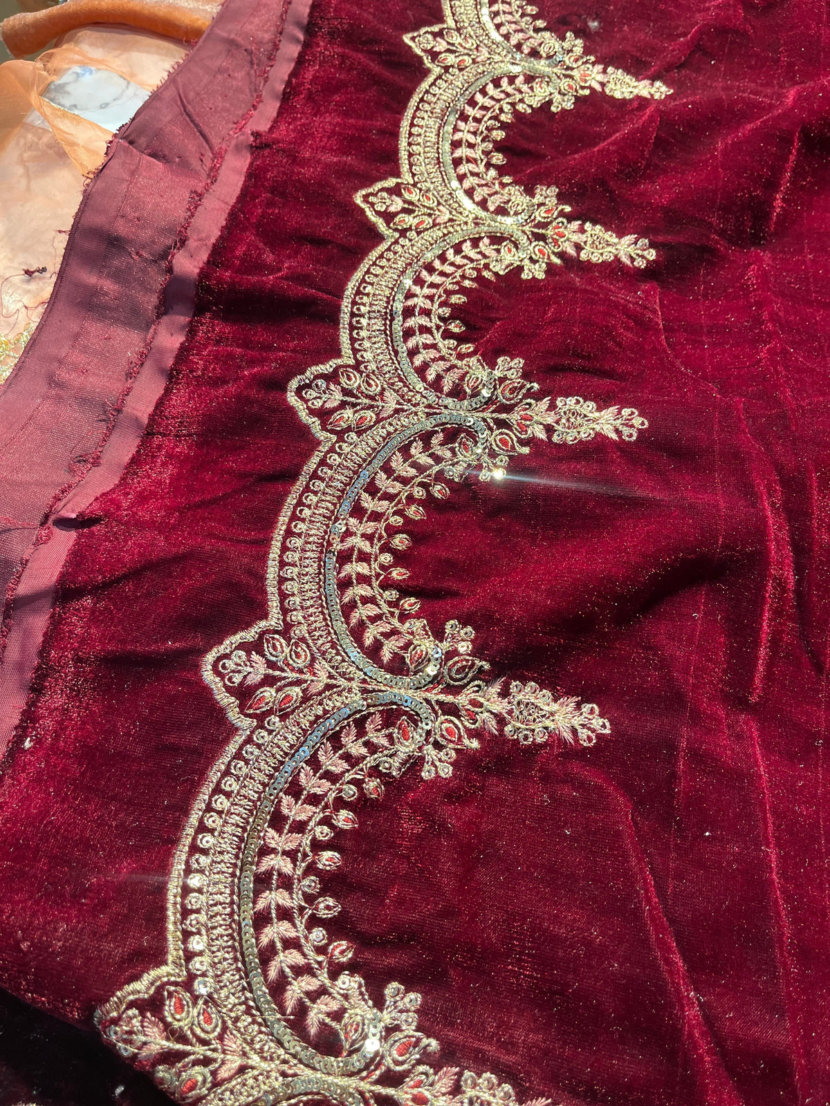 Maria B – Mbroidered Salmon and Maroon Style