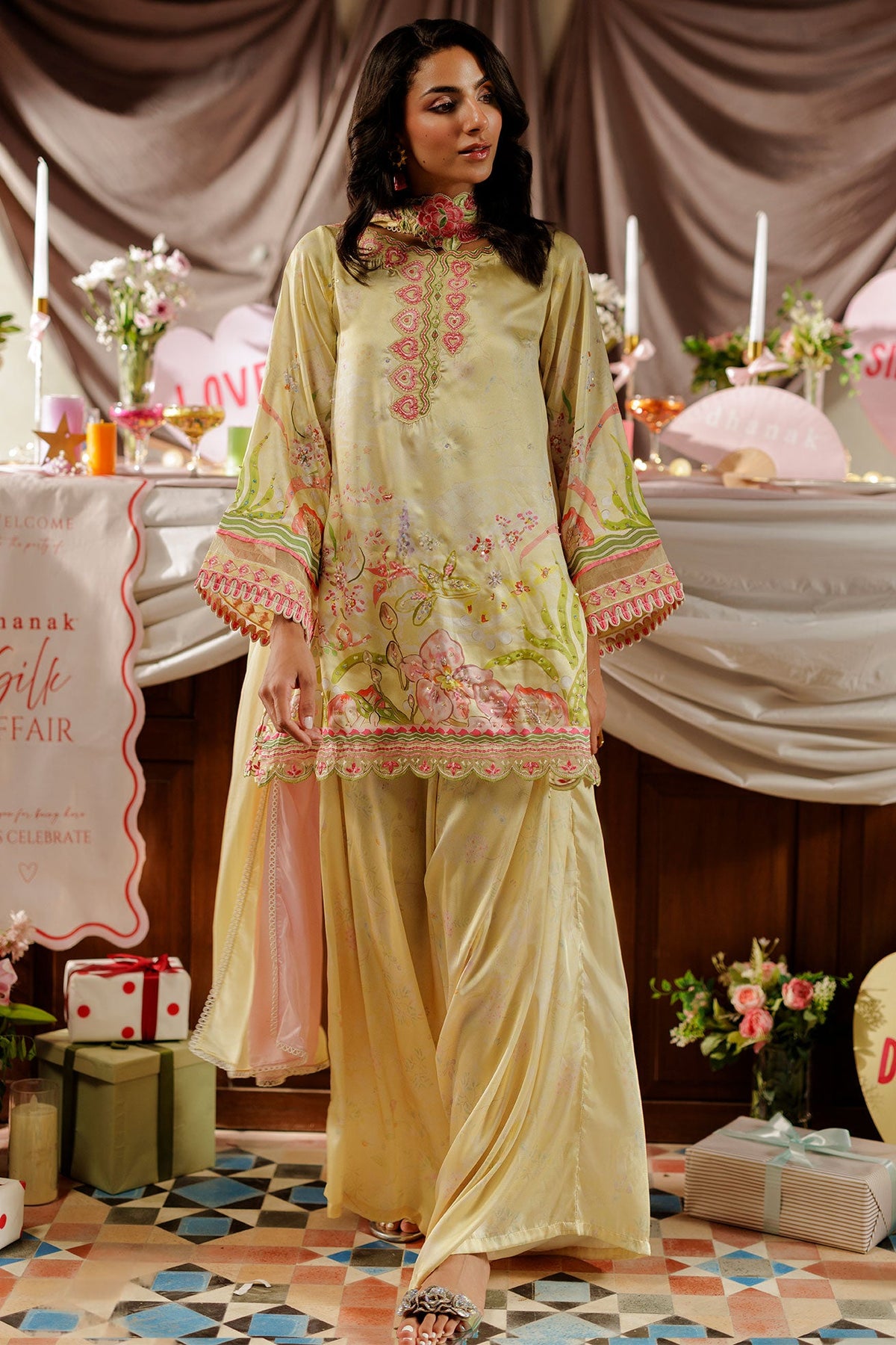 SS26DD-2936 YELLOW TIE DYE EMBROIDERY DUPATTA