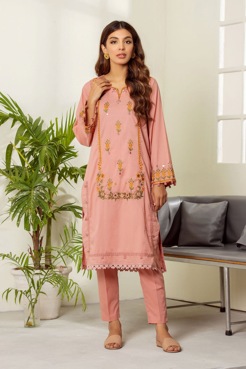 DC-2018 PINK 2PCS EMBROIDERED KURTA WITH TROUSER