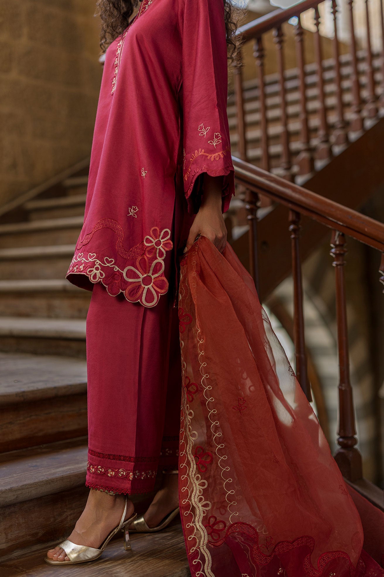 DUPATTA: SS26DD-2918  MAROON EMBROIDED DUPATTA