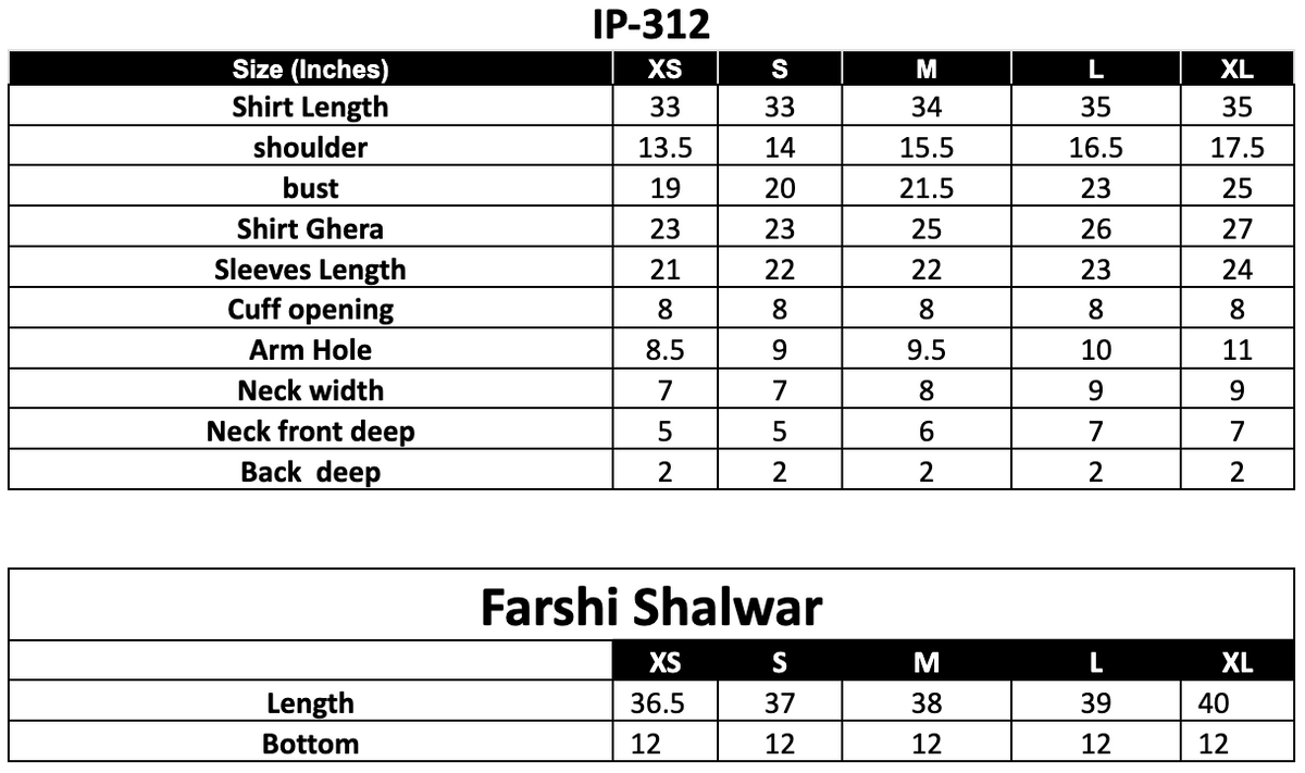 Size Chart (inches)