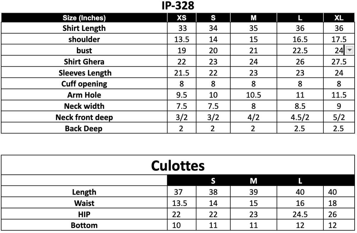 Size Chart (inches)