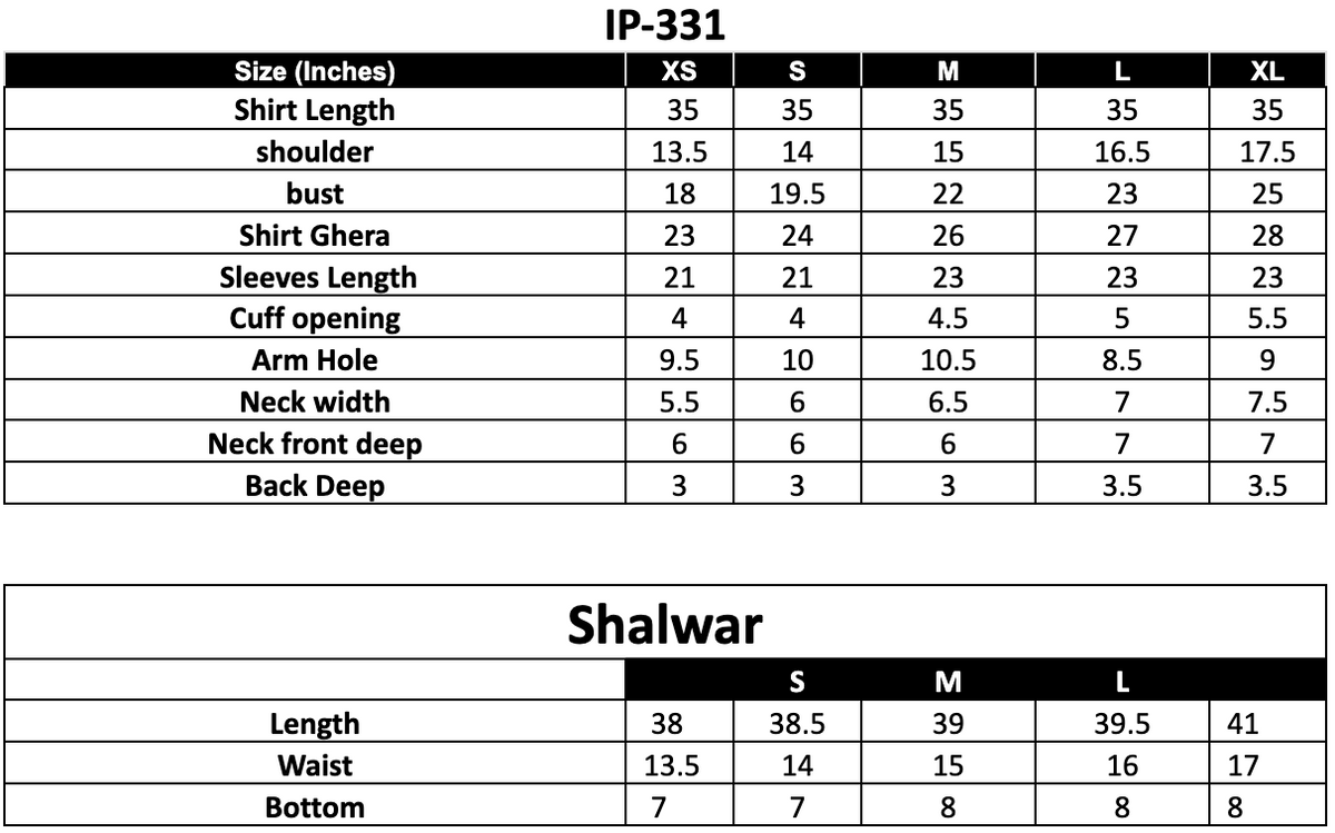 Size Chart (inches)