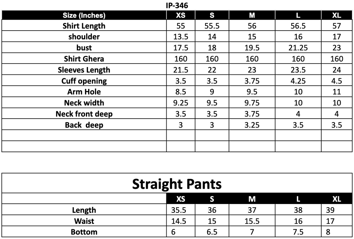 Size Chart (inches)