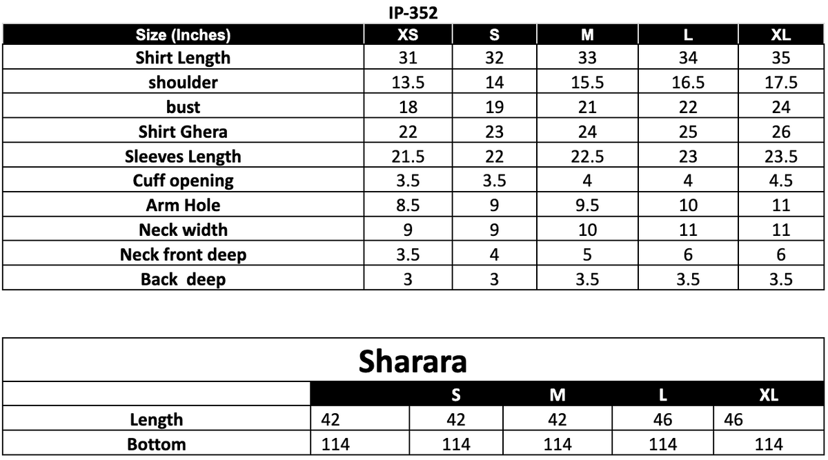 Size Chart (inches)