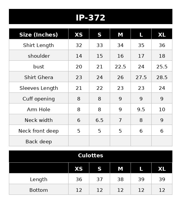 Size Chart (inches)