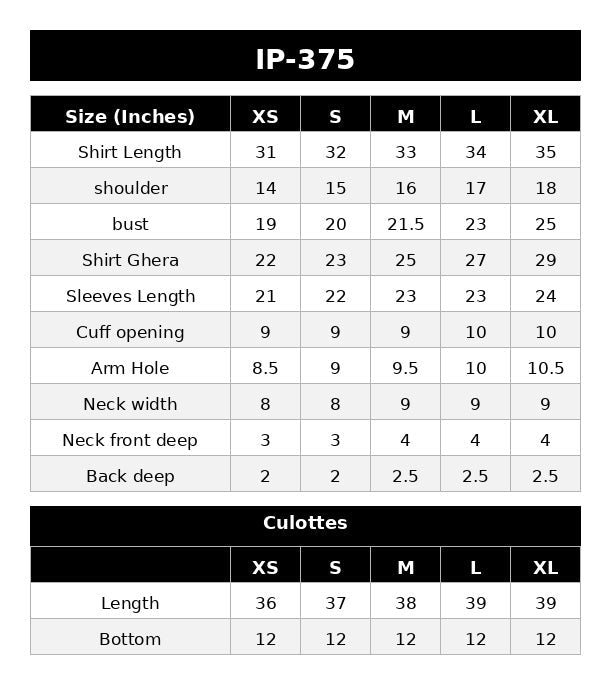 Size Chart (inches)