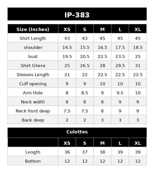 Size Chart (inches)