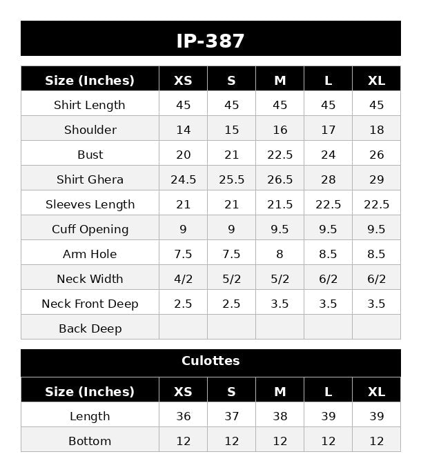 Size Chart (inches)