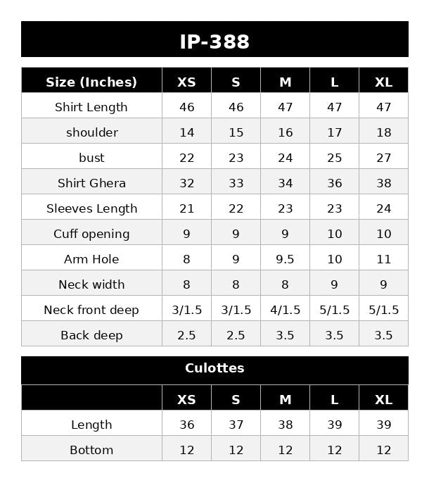 Size Chart (inches)