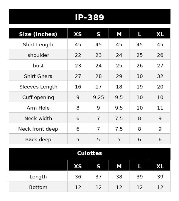 Size Chart (inches)