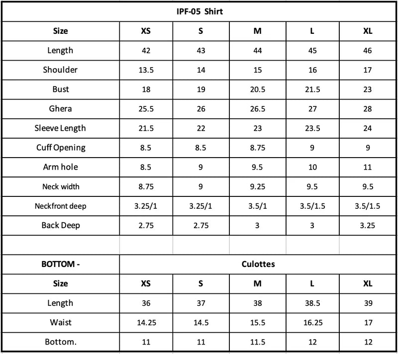 Size Chart (inches)