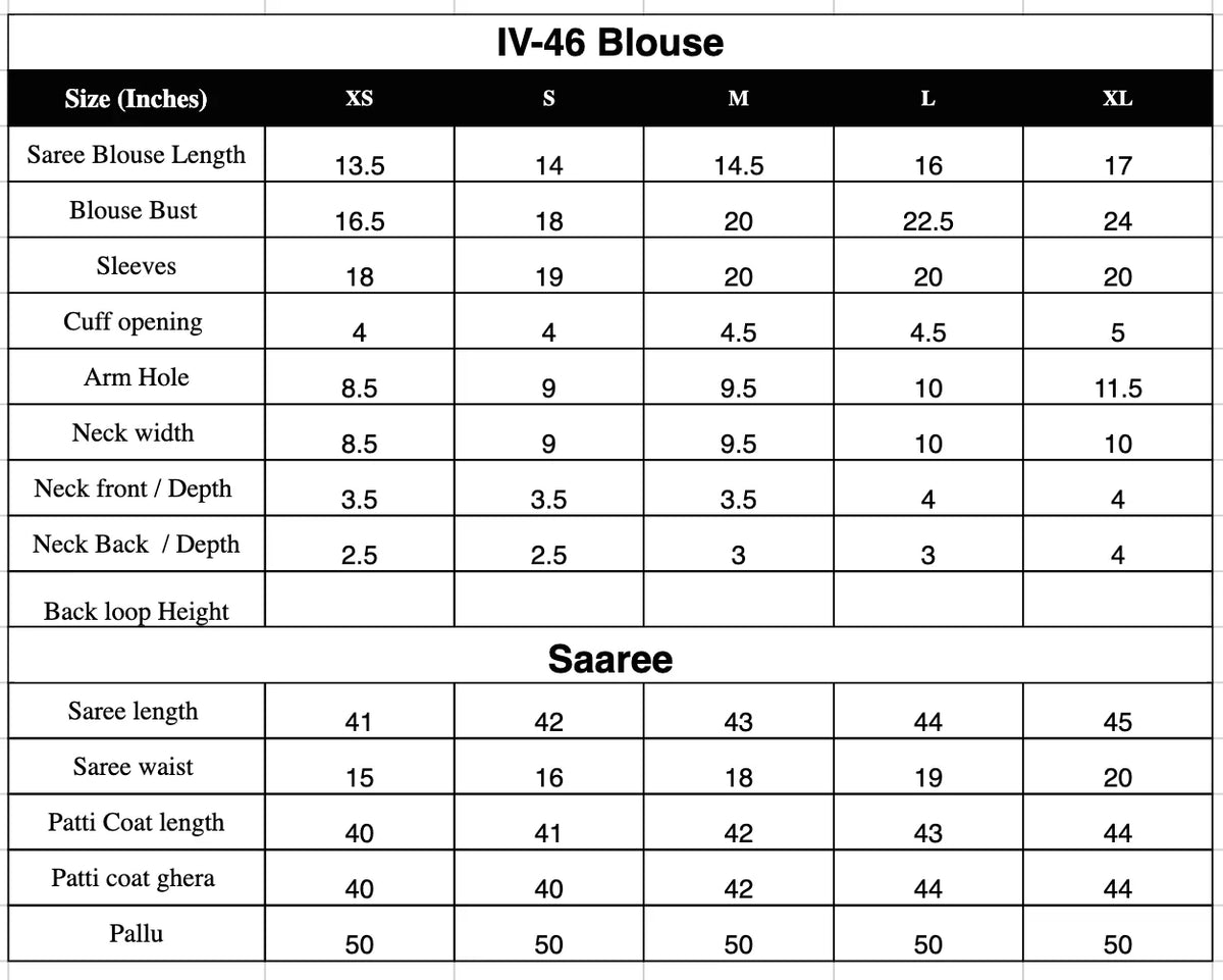 Size Chart (inches)