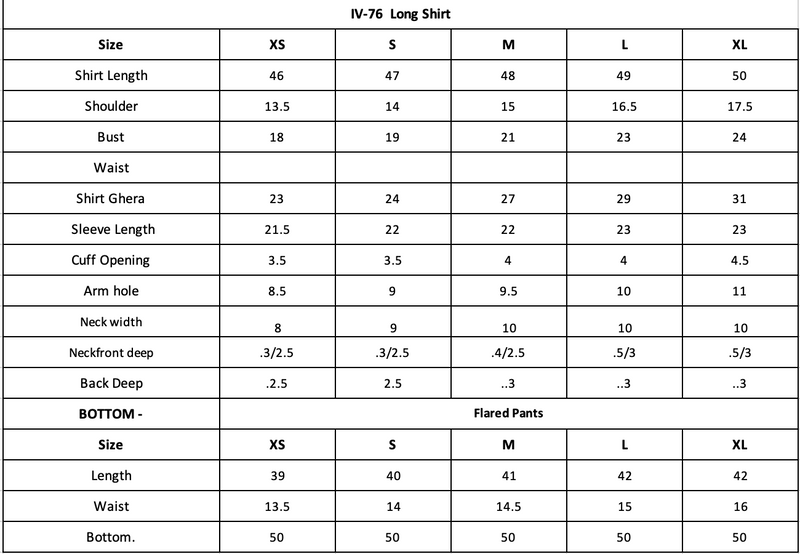 Size Chart (inches)