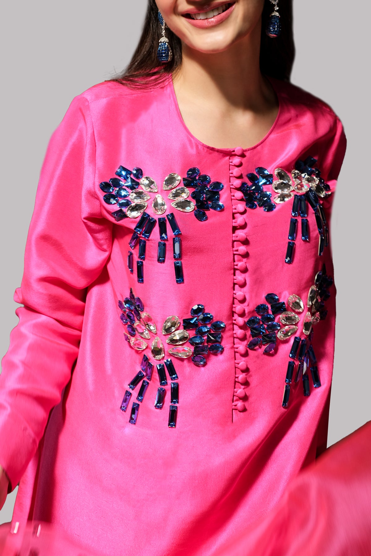 Camellia Pink Embellished Raw Silk Set