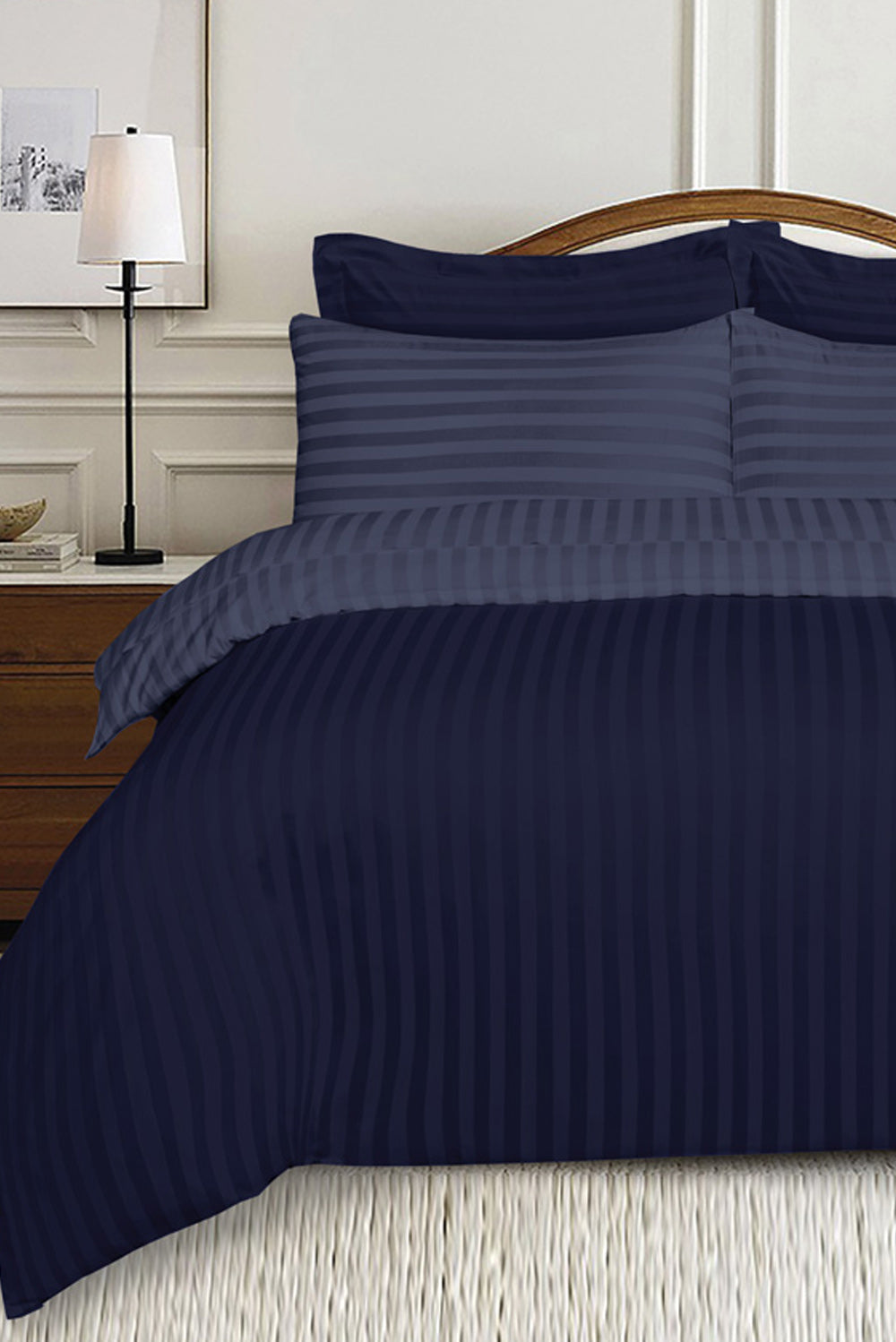Folk Stone and Iris Blue Stripe Satin Quilt Cover Set