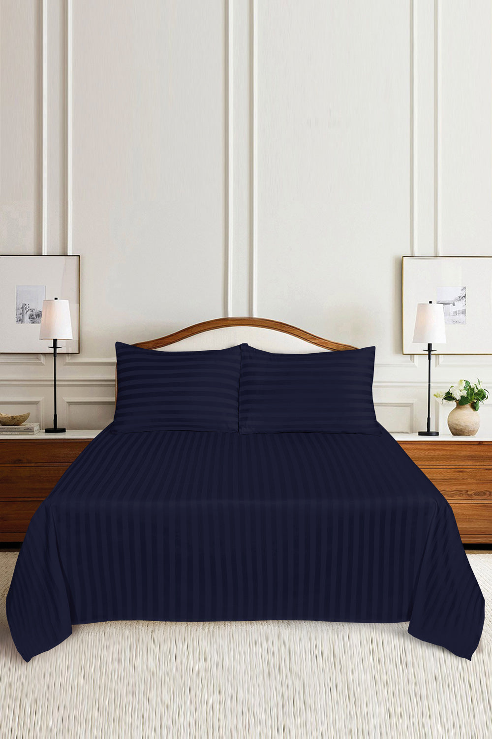 Iris Blue Luxury Stripe Bed Sheet Set