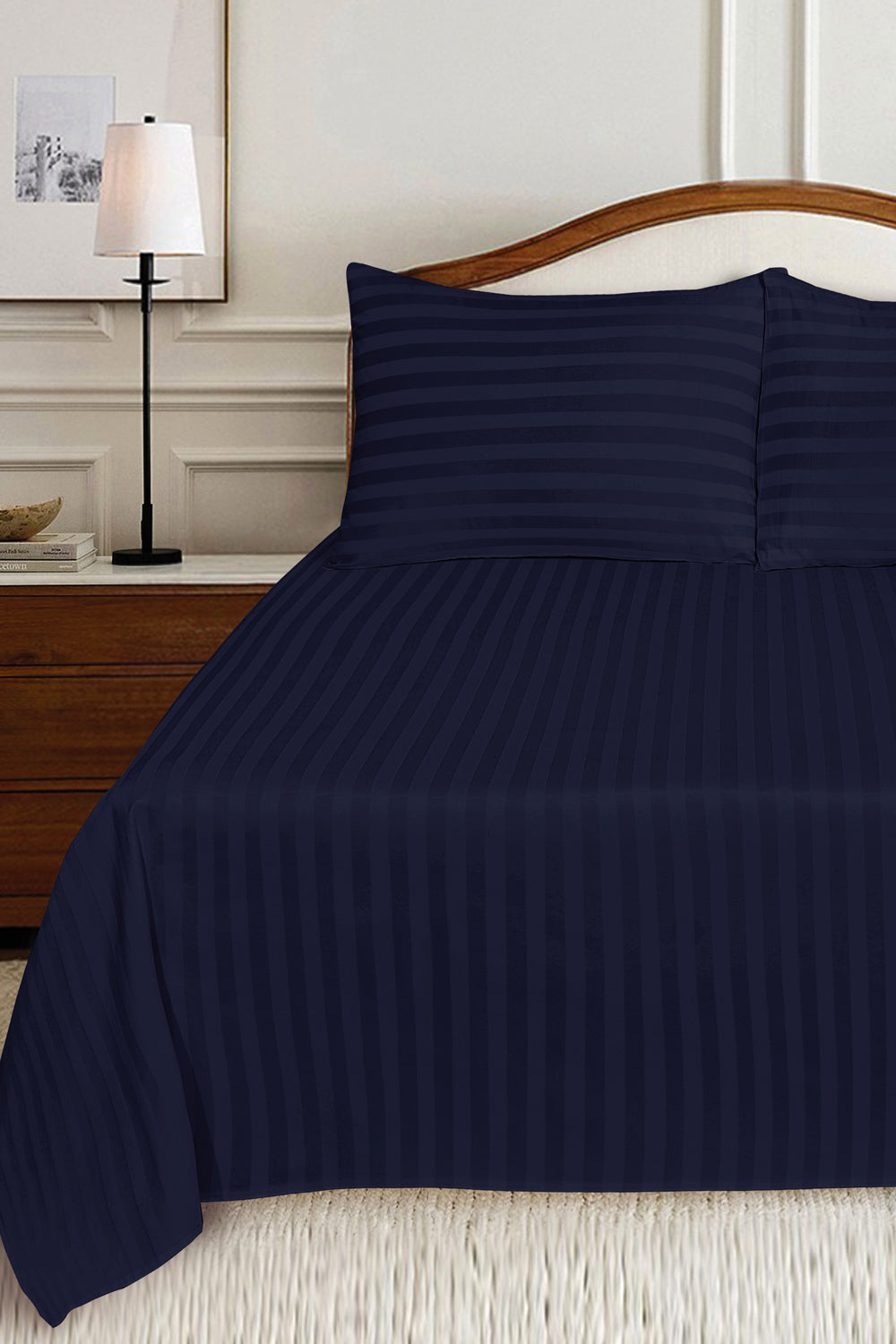 Iris Blue Luxury Stripe Bed Sheet Set