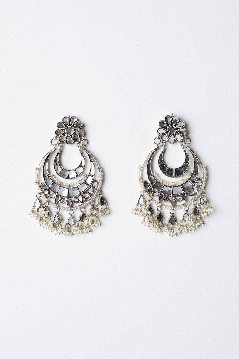 Silver Plated Mirror Work Earrings