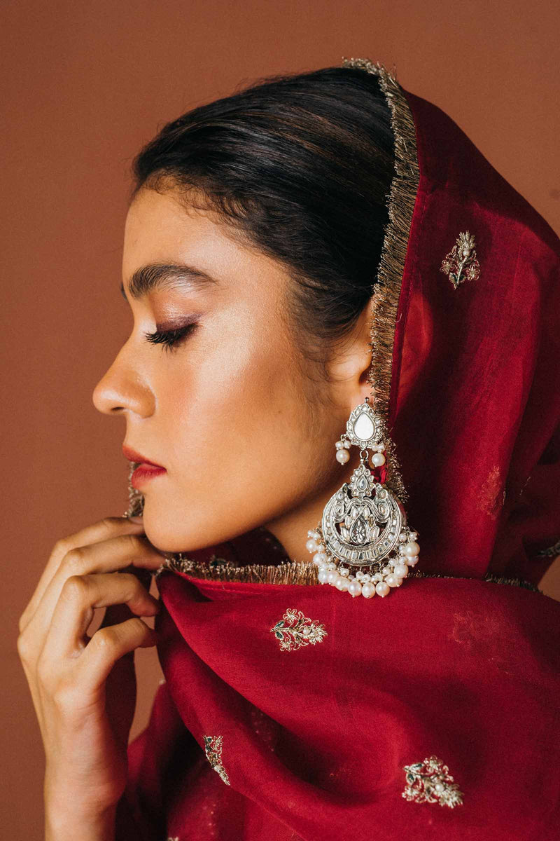 Silver Plated Kundan & Pearl Earrings