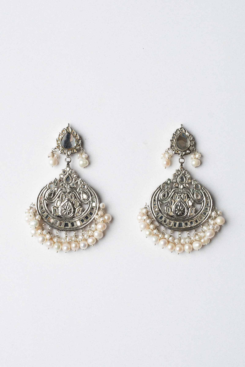 Silver Plated Kundan & Pearl Earrings