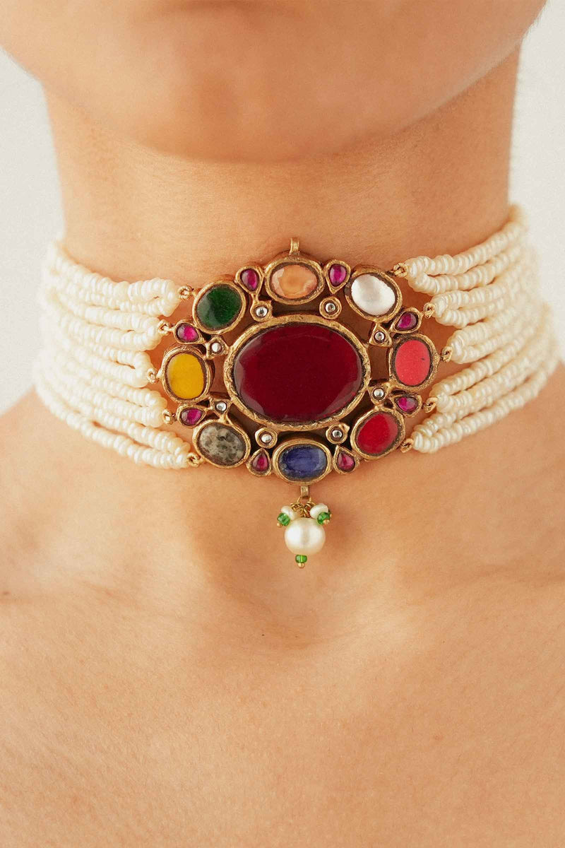Gold Plated Multi Stone Choker
