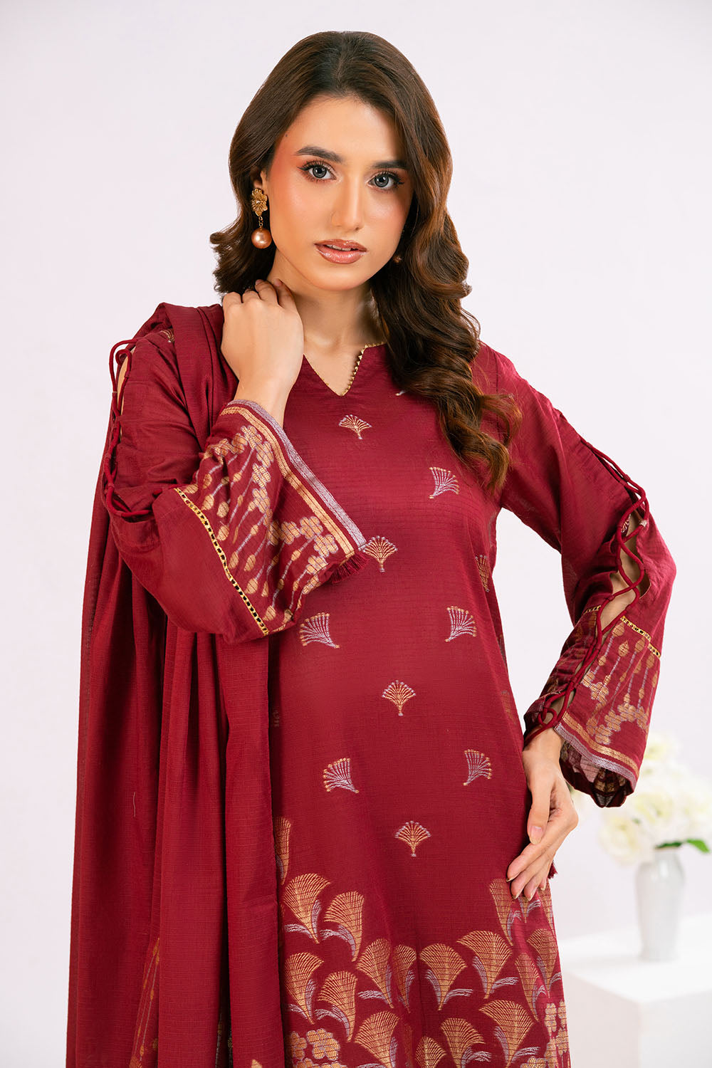 3 Piece Jacquard Suit With Dupatta