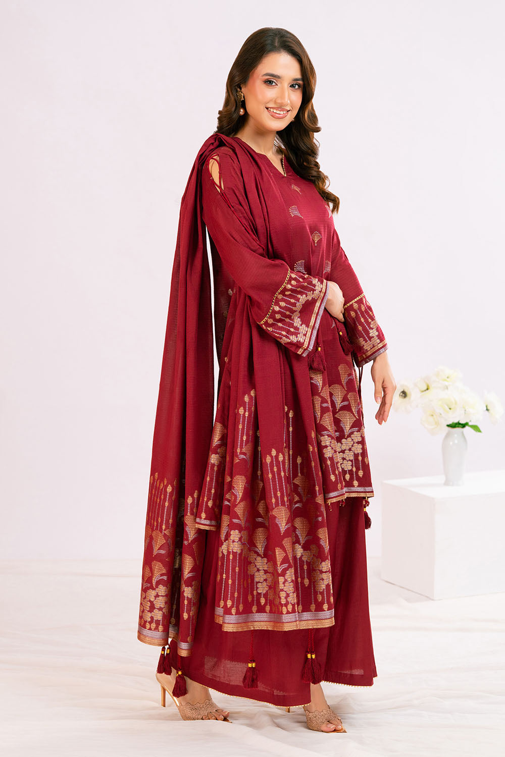 3 Piece Jacquard Suit With Dupatta