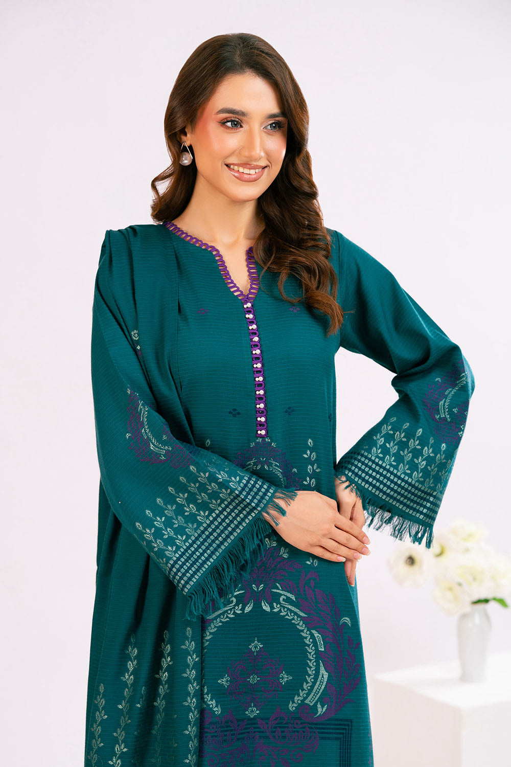 3 Piece Jacquard Suit With Dupatta