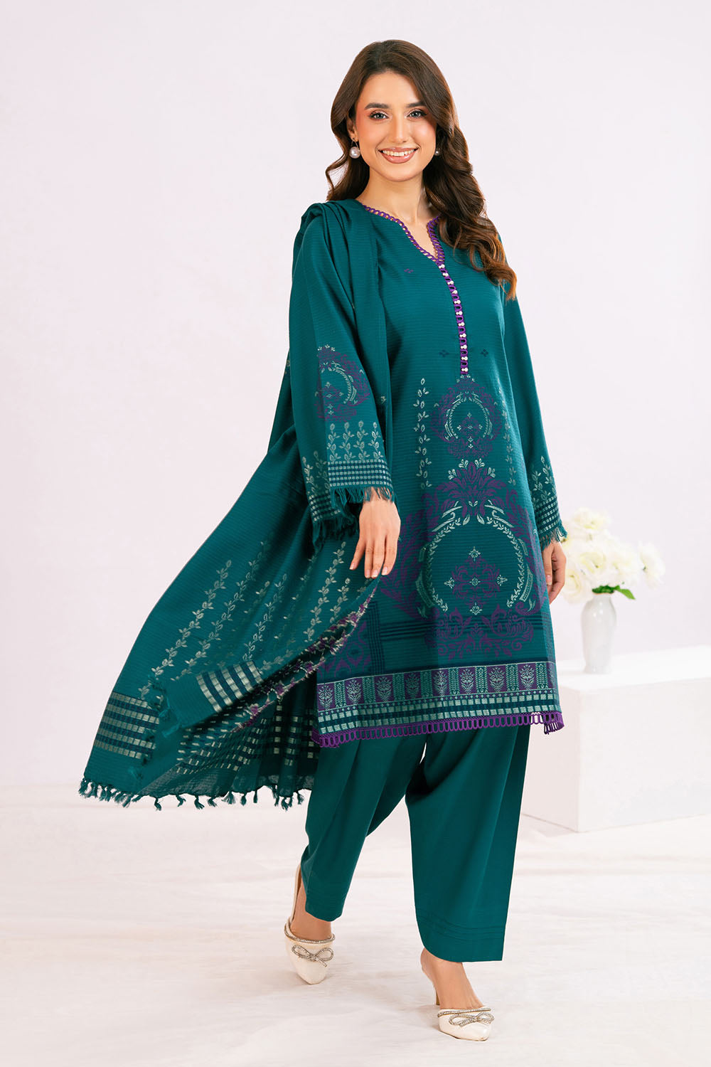 3 Piece Jacquard Suit With Dupatta