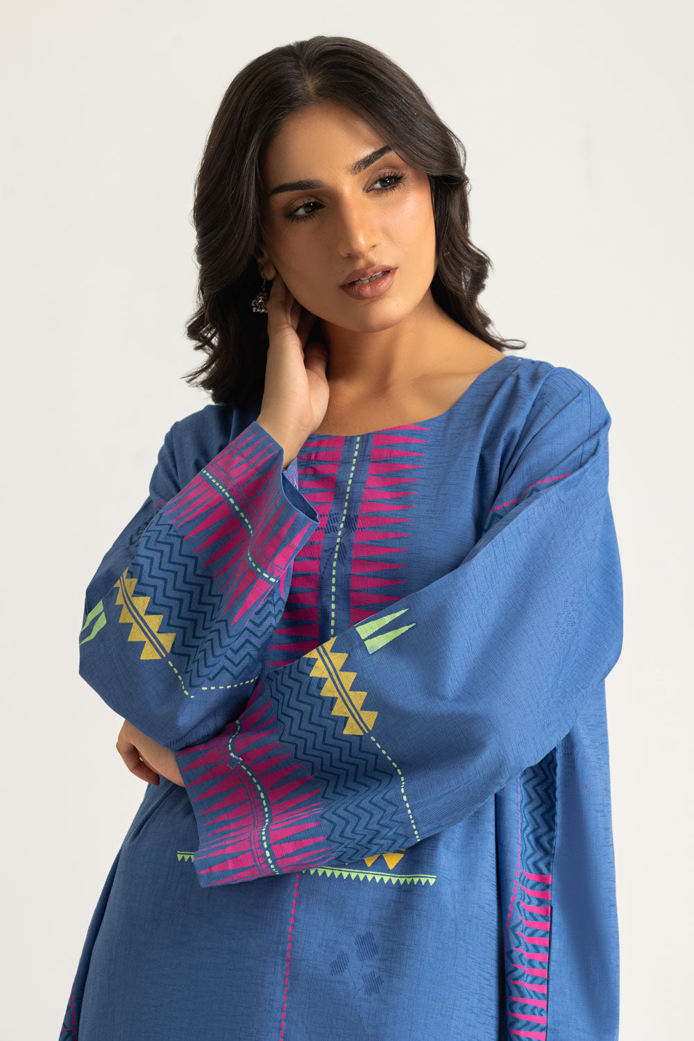 Jacquard Block Printed Shirt And Dyed Trouser